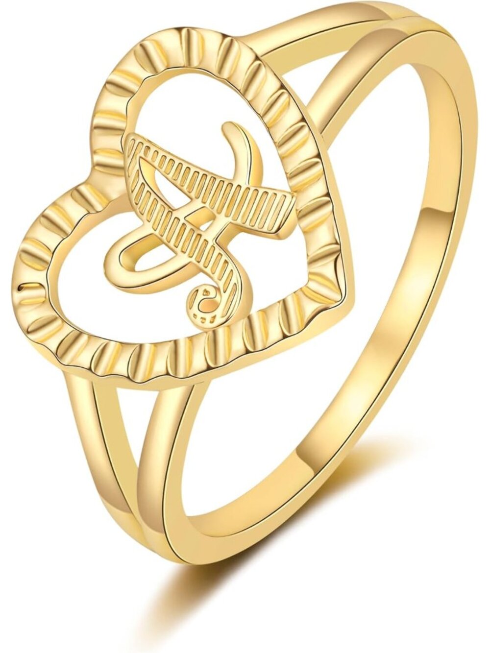 Gold Initial Rings for Women Non Tarnish 14K Gold Plated Vintage Heart Thumb Rin